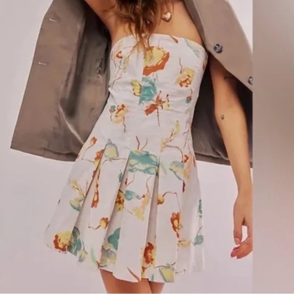 Free People Make Me Smile Strapless Floral Mini Dress, Size L, NWT